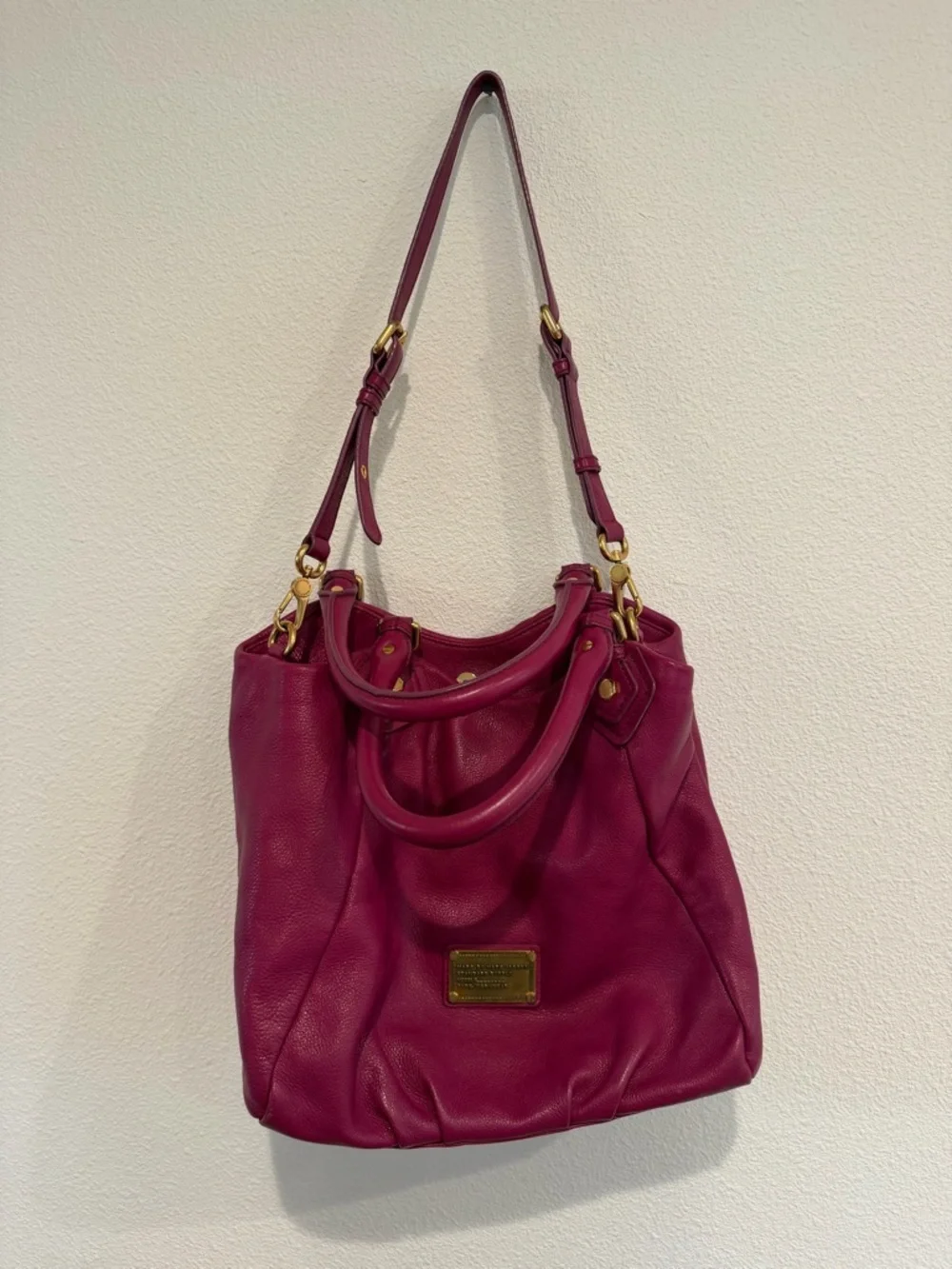 Marc Jacobs Hot Pink Pebbled Leather Tote with Gold Hardware
